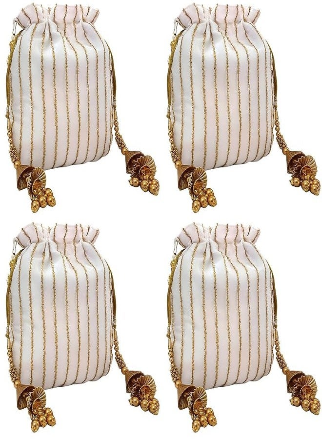 حقيبة بوتلي بيضاء وذهبية من دوقة للنساء (عبوة من 4 قطع)